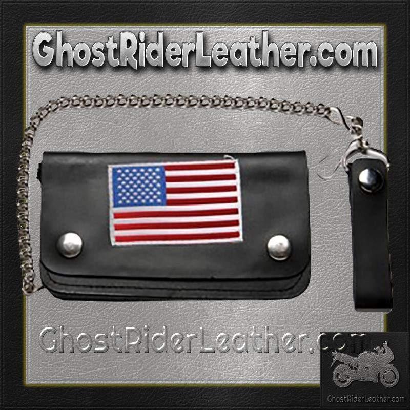 Leather Chain Wallet - Black - USA Flag - WALLET9-DL