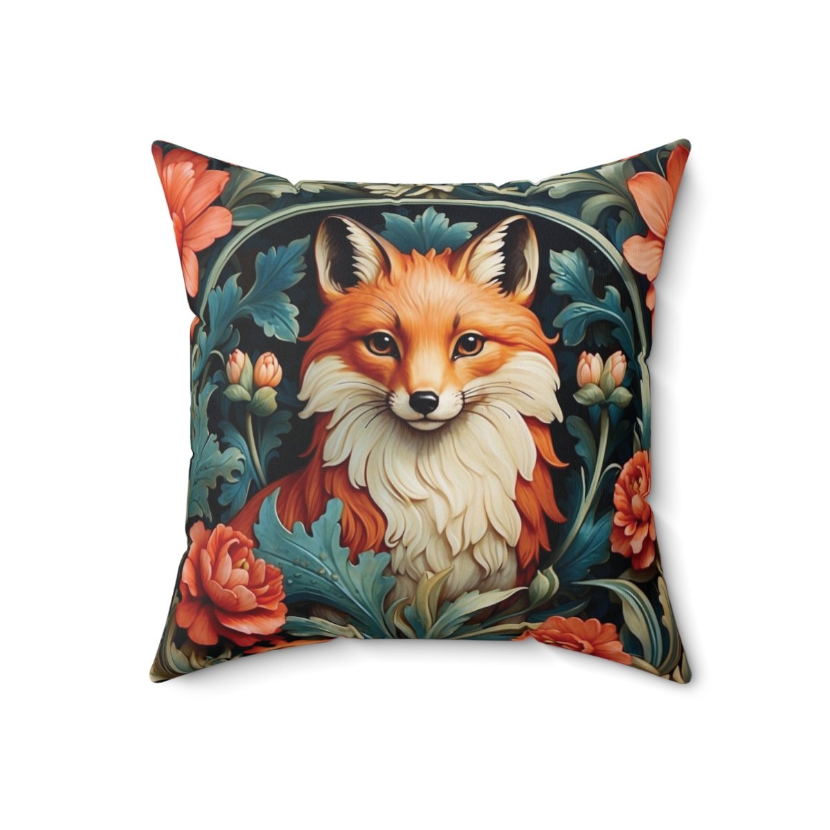 Fox and Flowers - Vintage Garden - Retro - Faux Suede Square Pillow