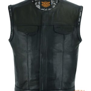 Leather Vest - Men's - Motorcycle Club - Black Paisley Lining - Up To Size 60 - MV78024-PL-11-DL