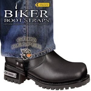 Dealer Leather Pair of Biker Boot Straps - 6 Inch - Grim Reaper - Motorcycle - BBS-GR6-DS