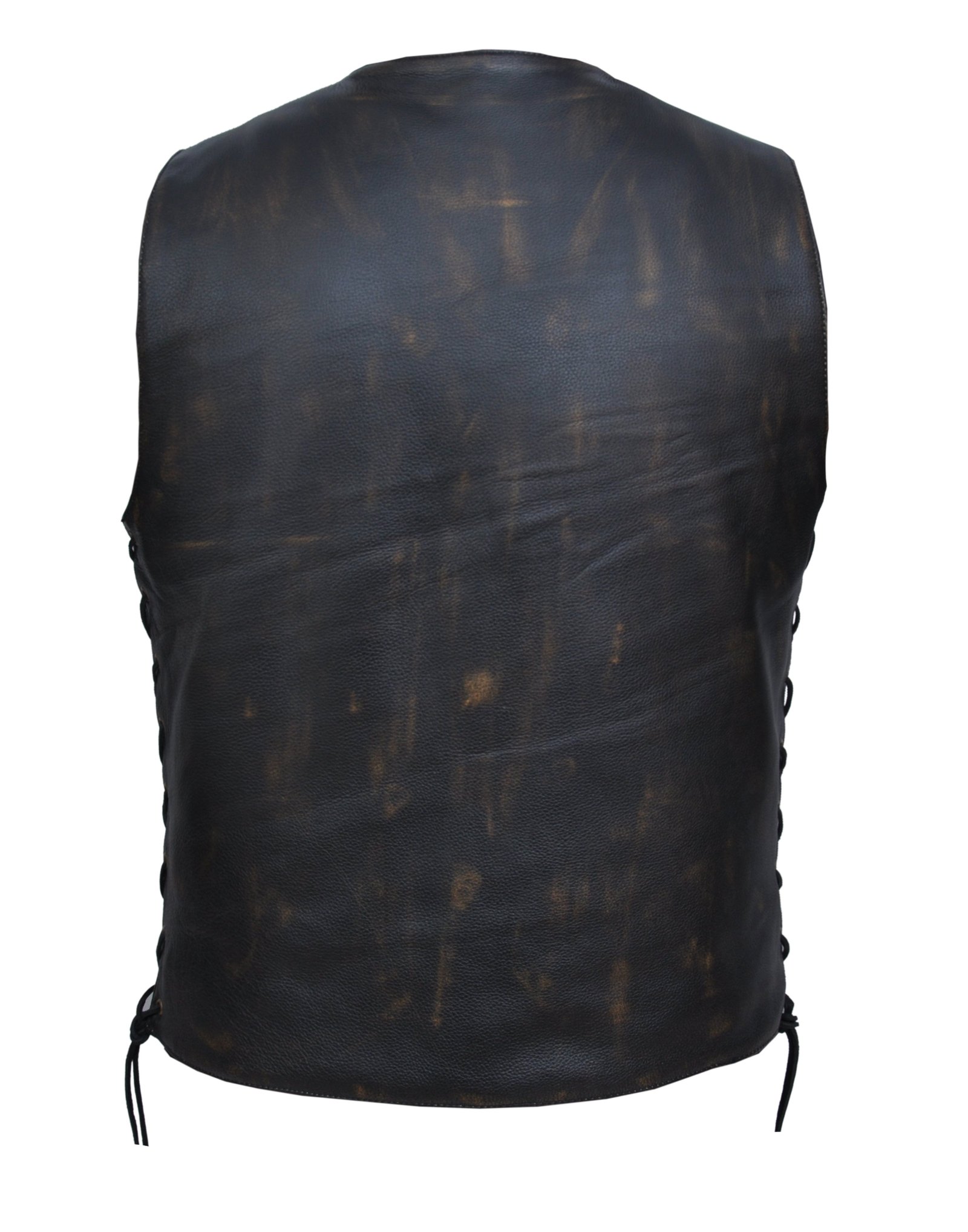 Leather Motorcycle Vest - Men's - Ten Pocket - Nevada Brown - 2632-ABR-UN