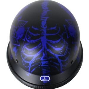 Novelty Motorcycle Helmet - Matte Blue Horned Skeletons - H502-D5-BLUE-DL