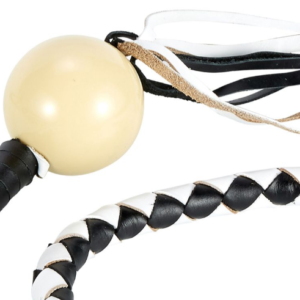 Get Back Whip - Black and White Leather - With White Cue Ball - 42 Inches - Motorcycle Accessories - SKU GBW7-BB-DL