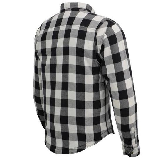 Flannel Motorcycle Shirt - Men's - Armor - Up To Size 5XL - White Black Plaid - SHR13-CC-DL