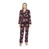 Skulls and Roses - Pink White on Black - Women's Satin Pajamas (AOP)