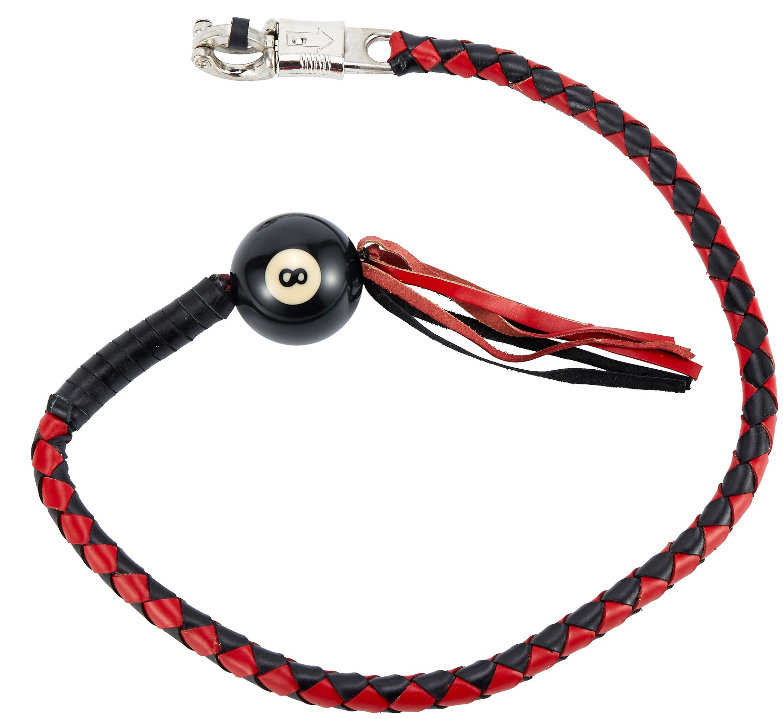 Get Back Whip - Black and Red Leather - With 8 Ball - 42 Inches - SKU GBW6-BALL8-DL