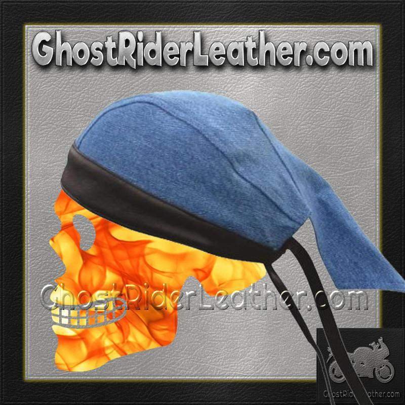 Blue Denim Skull Cap - Black Leather Trim - AL3398-AL
