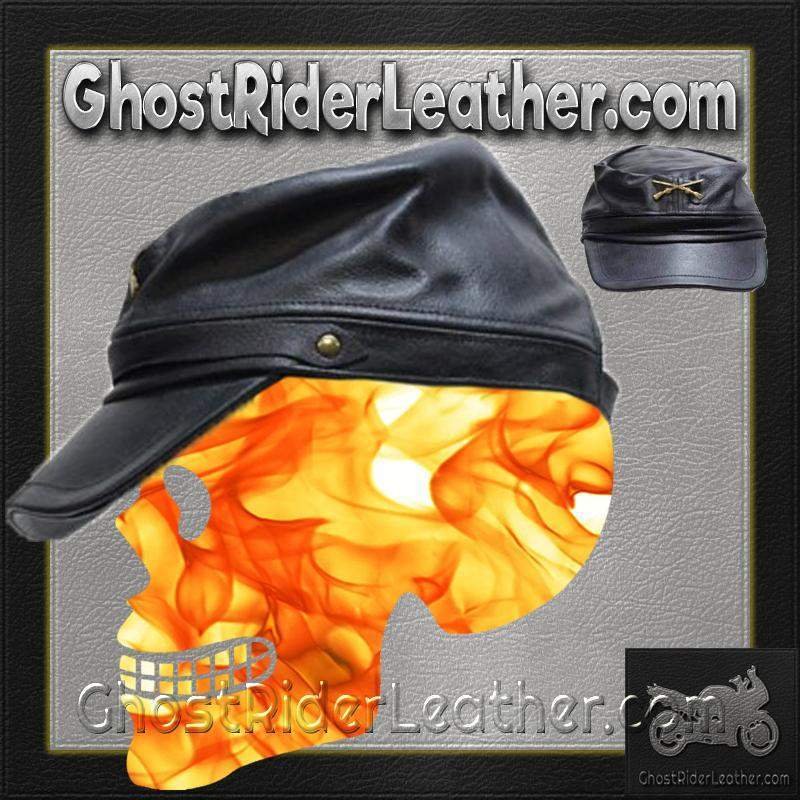 Leather Rebel Cap - Men's - Crossed Rifles - Adjustable Back - AC30-DL