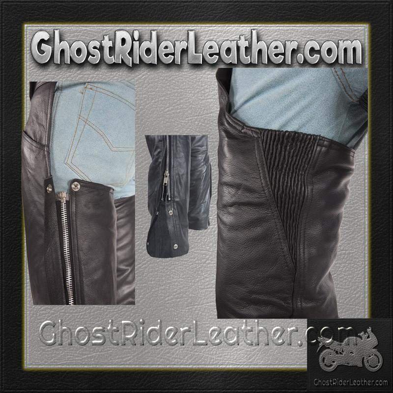 Biker Leather Chaps With Thigh Stretch for Men or Women - SKU C332-01-DL
