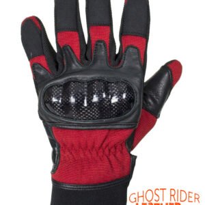 Leather Gloves - Men's - Full Finger - Knuckle Protector - Red - GLZ108-RED-DL