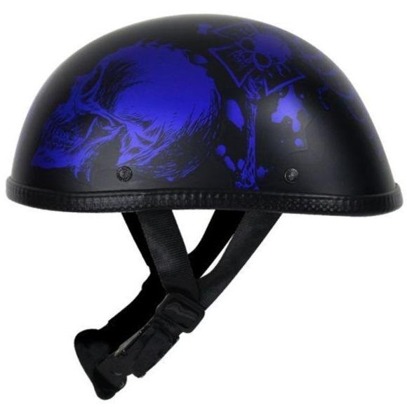 Novelty Motorcycle Helmet - Matte Blue Horned Skeletons - H501-D5-BLUE-DL