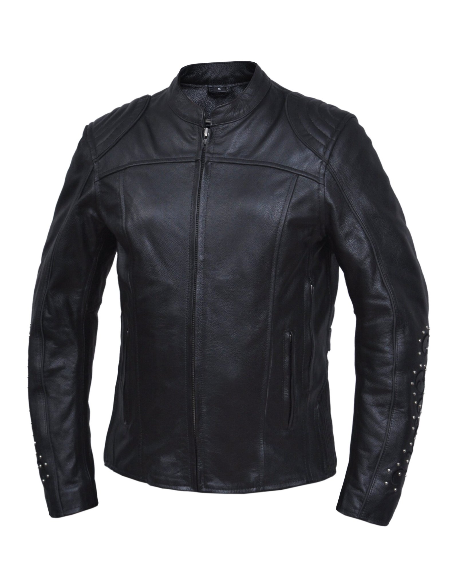 Leather Motorcycle Jacket - Women's - Reflective Wings - Studs Design - 6824-RF-UN