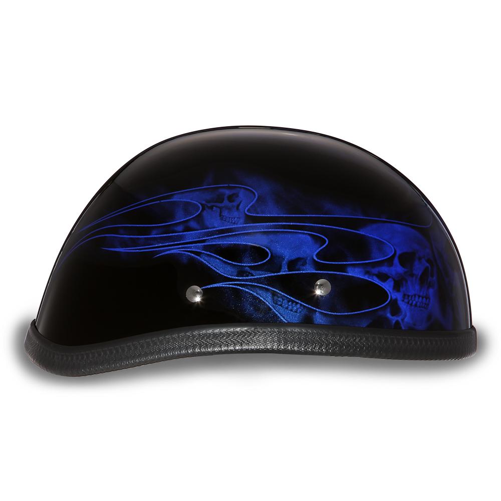 Novelty Motorcycle Helmet - Skull Blue Flames - Eagle Shorty - 6002SFB-DH