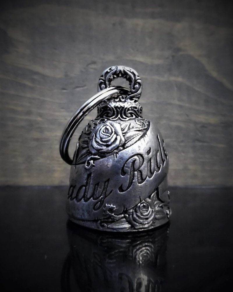 Lady Rider Roses - Pewter - Motorcycle Ride Bell - Made In USA - SKU BB38-DS