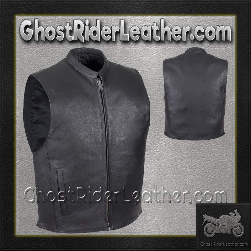 Mens Leather Motorcycle Club Vest with Zipper Front / SKU MV8001-DL