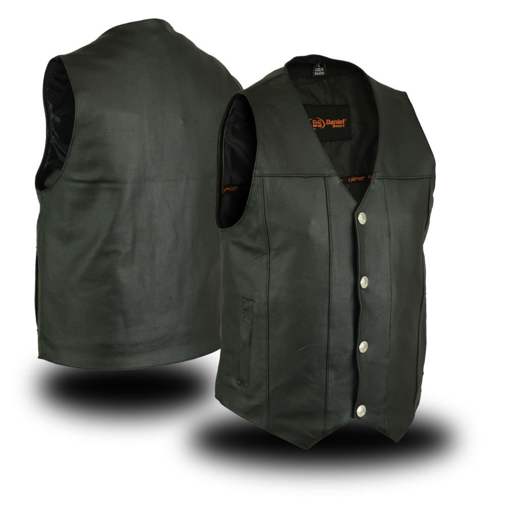 Leather Motorcycle Vest - Men's - Gun Pockets - Buffalo Nickel Snaps - Up To 8XL - DS141-DS