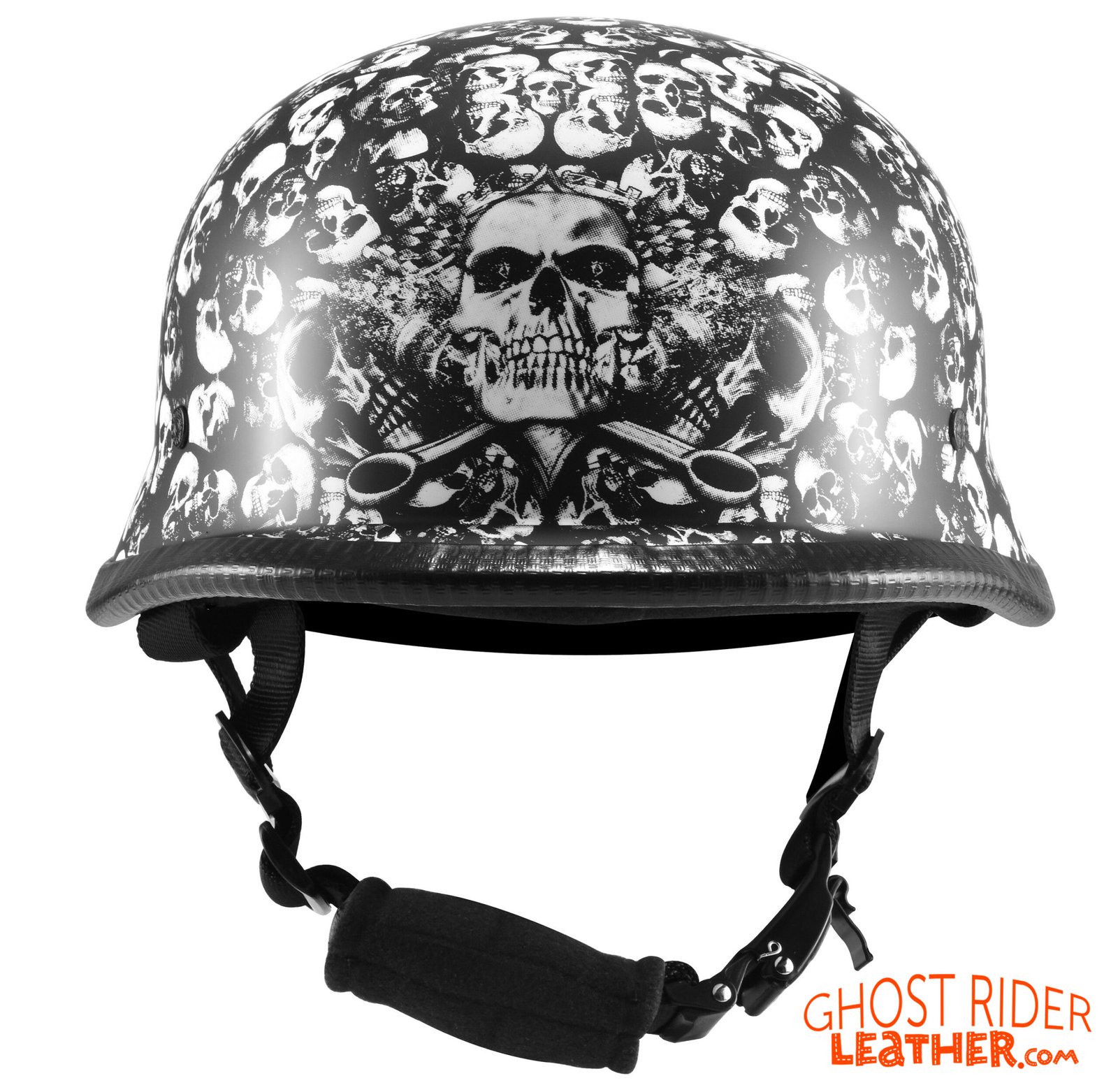 Novelty Motorcycle Helmet - White Skull Boneyard - German - H402-D3-WHITE-DL