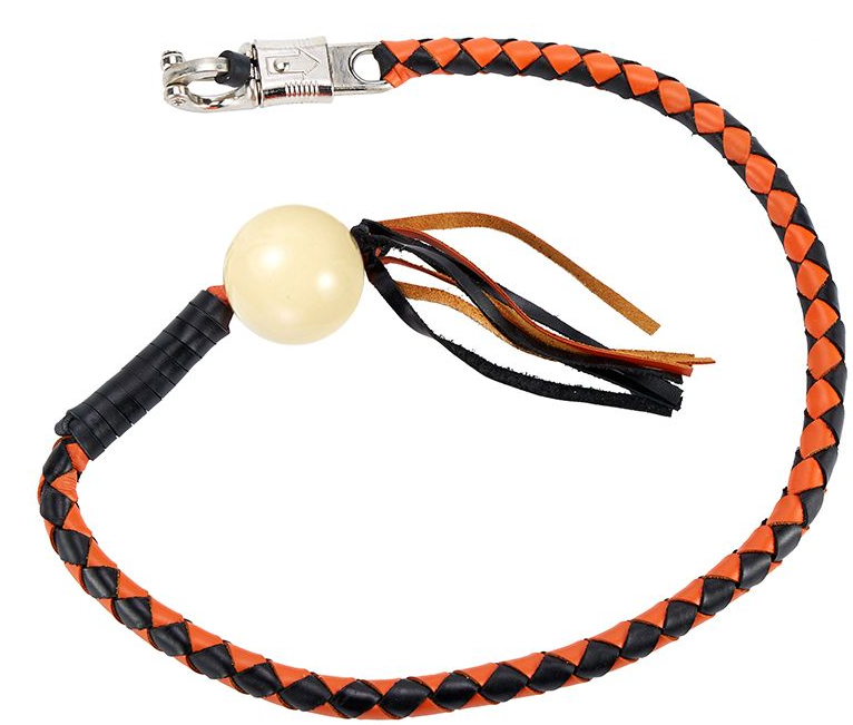 Get Back Whip in Black and Orange Leather With White Pool Ball - 42 Inches - GBW9-WHITE-BALL-DL