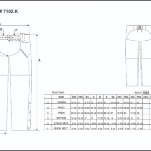 Leather Motorcycle Chaps - Unisex - Deep Pockets - 7102-K-UN Size Chart