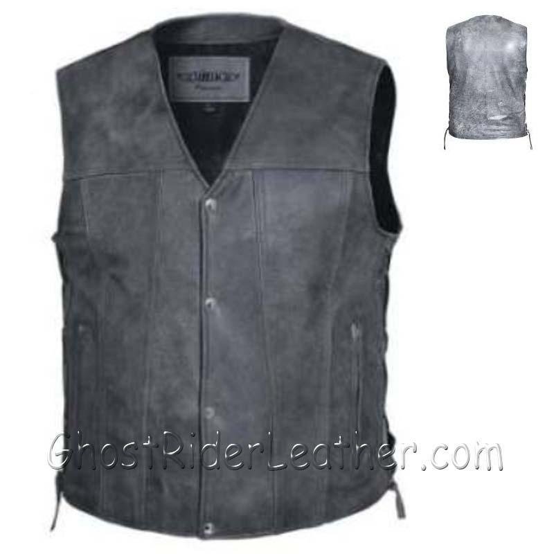 Leather Motorcycle Vest - Men's - Up To  8XL - Tombstone Gray - 2611.GN-UN