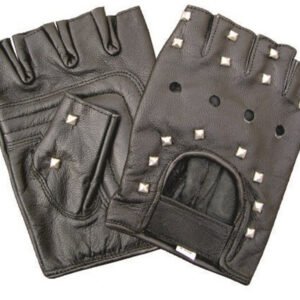 Leather Motorcycle Gloves - Unisex - Studded - Fingerless - AL3005-AL