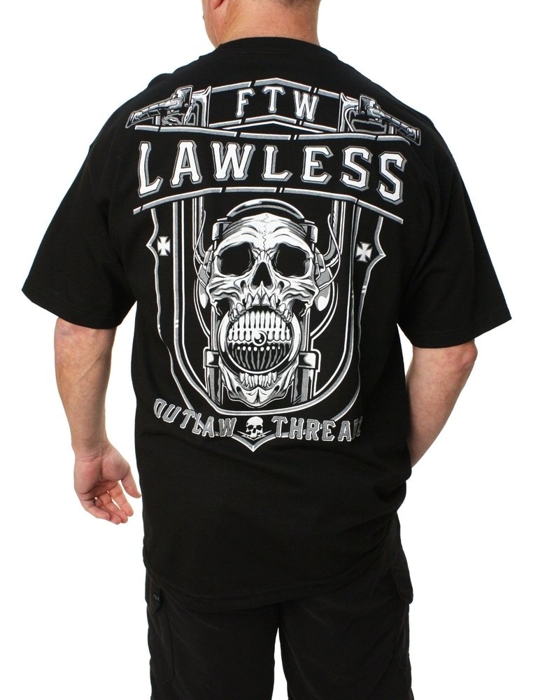 Men's Biker T-shirt - Outlaw - Lawless - Skull Motorcycle - MT116-DS