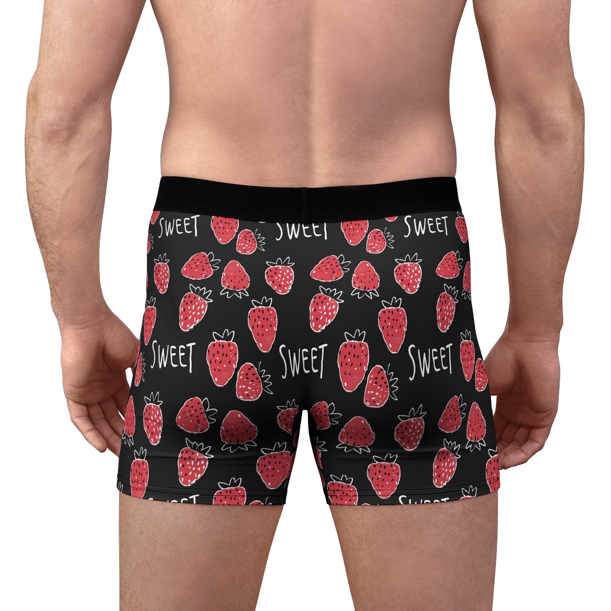 Doodle Strawberries - Sweet Red White on Black - Men's Boxer Briefs (AOP)