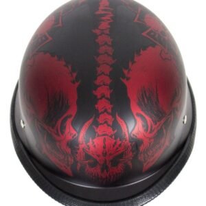 Novelty Motorcycle Helmet - Matte Burgundy Horned Skeletons - H502-D5-BURG-DL