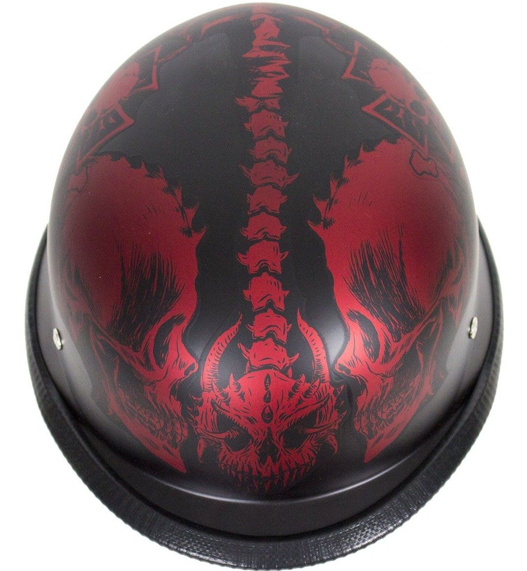 Novelty Motorcycle Helmet - Matte Burgundy Horned Skeletons - H502-D5-BURG-DL