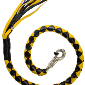 3 Inches Around - Get Back Whip in Black and Yellow Leather - 42 Inches - Motorcycle Accessories - GBW8-11-T2-DL