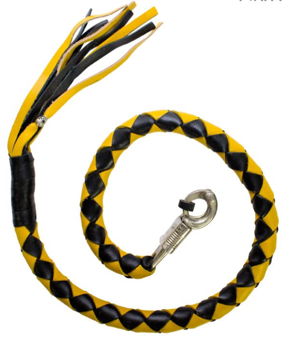 3 Inches Around - Get Back Whip in Black and Yellow Leather - 42 Inches - Motorcycle Accessories - GBW8-11-T2-DL