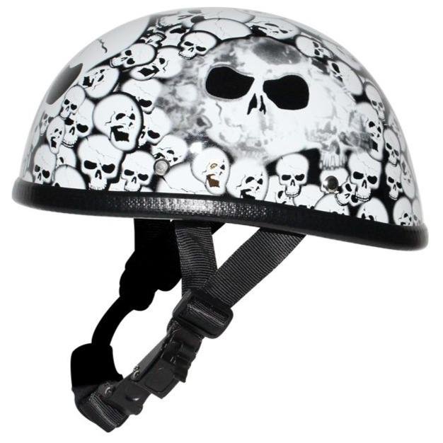 Novelty Motorcycle Helmet - White Skull Boneyard - Shorty - H6401-WHITE-DL