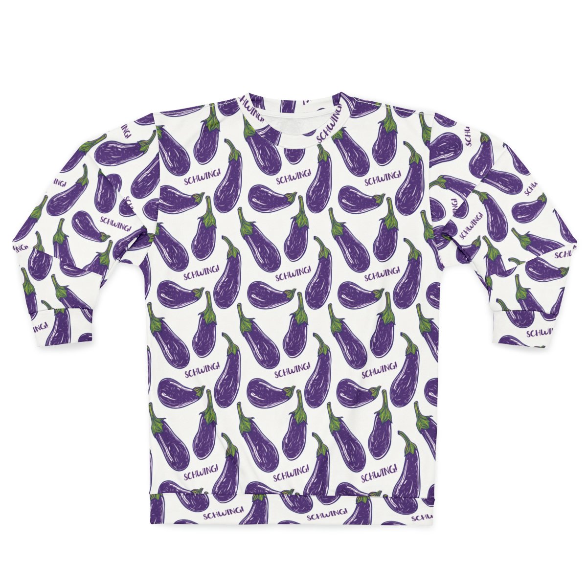 Doodle Eggplant Emoji - Text Schwing - Purple Green on White - Unisex Sweatshirt