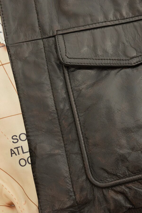 Leather Coat - Men's - Brown - Fashion Leather Jacket - Map Lining - Bomber - WBM219BP-MAP-BRN-FM