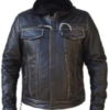 Leather Motorcycle Jacket - Men's - Distressed Gray - Hoodie - 6905-AGR-UN