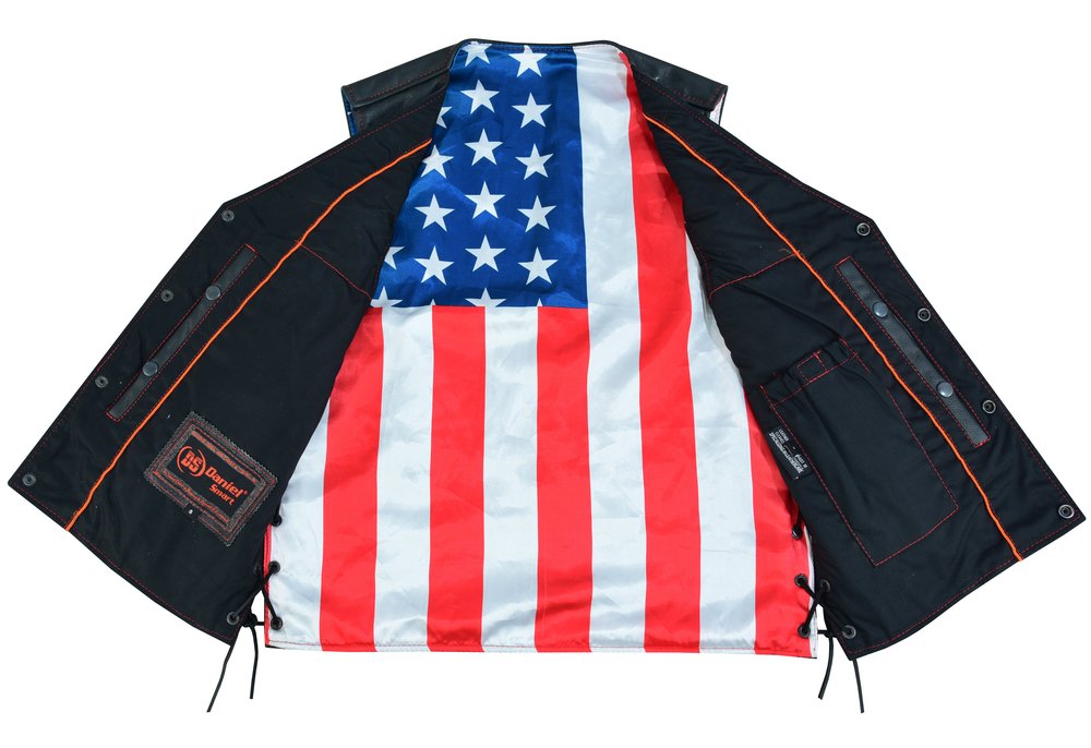 Leather Motorcycle Vest - Men's - Honor Ride - USA Flag Liner - Up To 8XL - DS156-DS