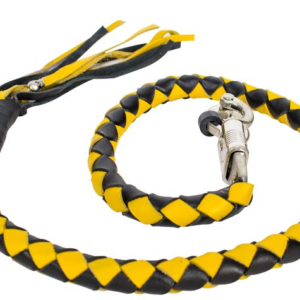 2 Inches Around - Get Back Whip in Black and Yellow Leather - 42 Inches - Motorcycle Accessories - GBW8-11-T1-DL