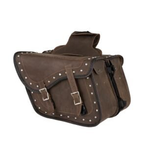 Saddlebags - Leather - Vintage Brown - Studs - Motorcycle Luggage - SD4065-STUD-BRN24-DL