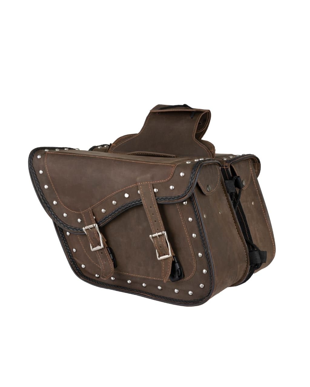 Saddlebags - Leather - Vintage Brown - Studs - Motorcycle Luggage - SD4065-STUD-BRN24-DL