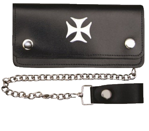 Leather Chain Wallet - Iron Cross Design - 6 Inch Bi-fold - AL3283-AL