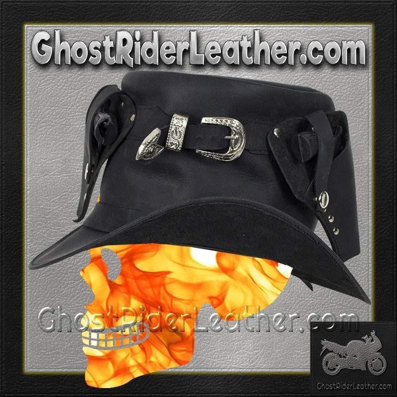Black Leather Deadman Top Hat with Gun Holsters / SKU GRL-HAT7-11-DL