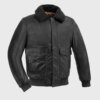 Leather Coat - Men's - Black - Fashion Leather Jacket - Map Lining - Bomber - WBM219BP-MAP-BLK-FM