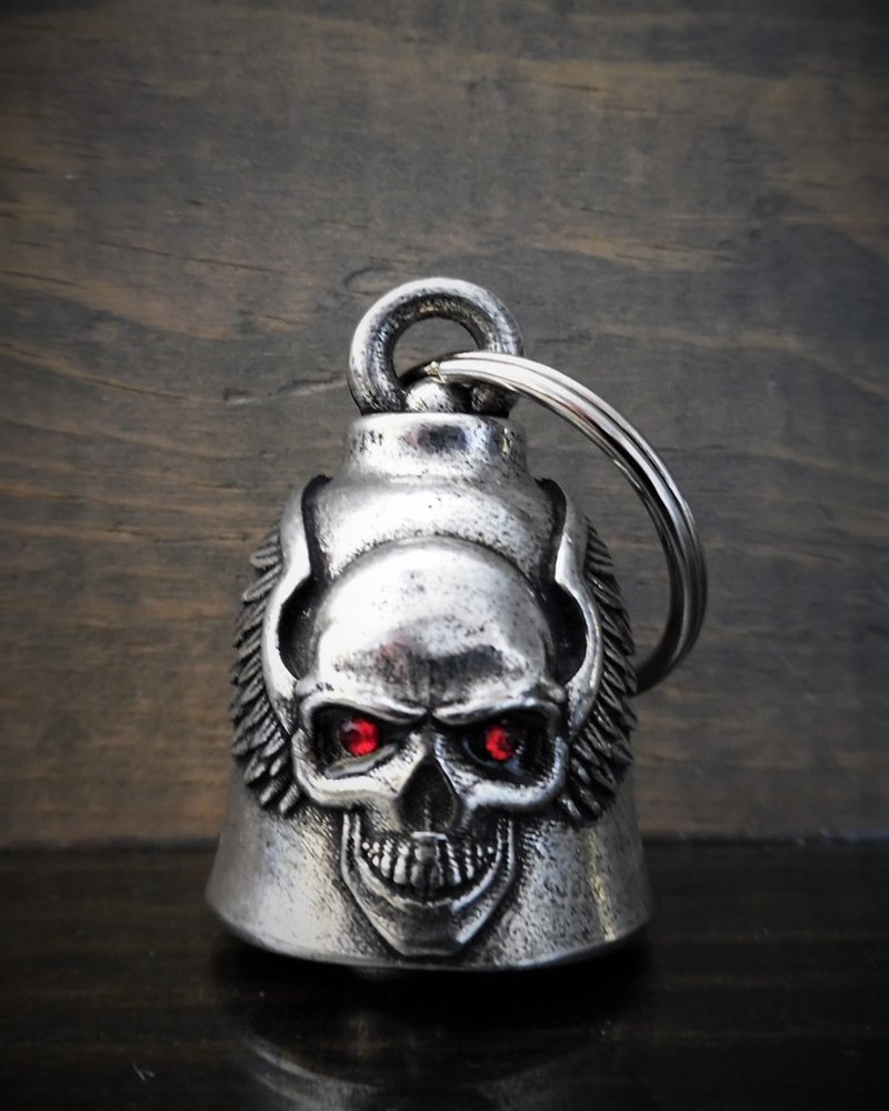 Skull Upwing Diamond - Pewter - Motorcycle Gremlin Bell - Made In USA - SKU BB98-DS