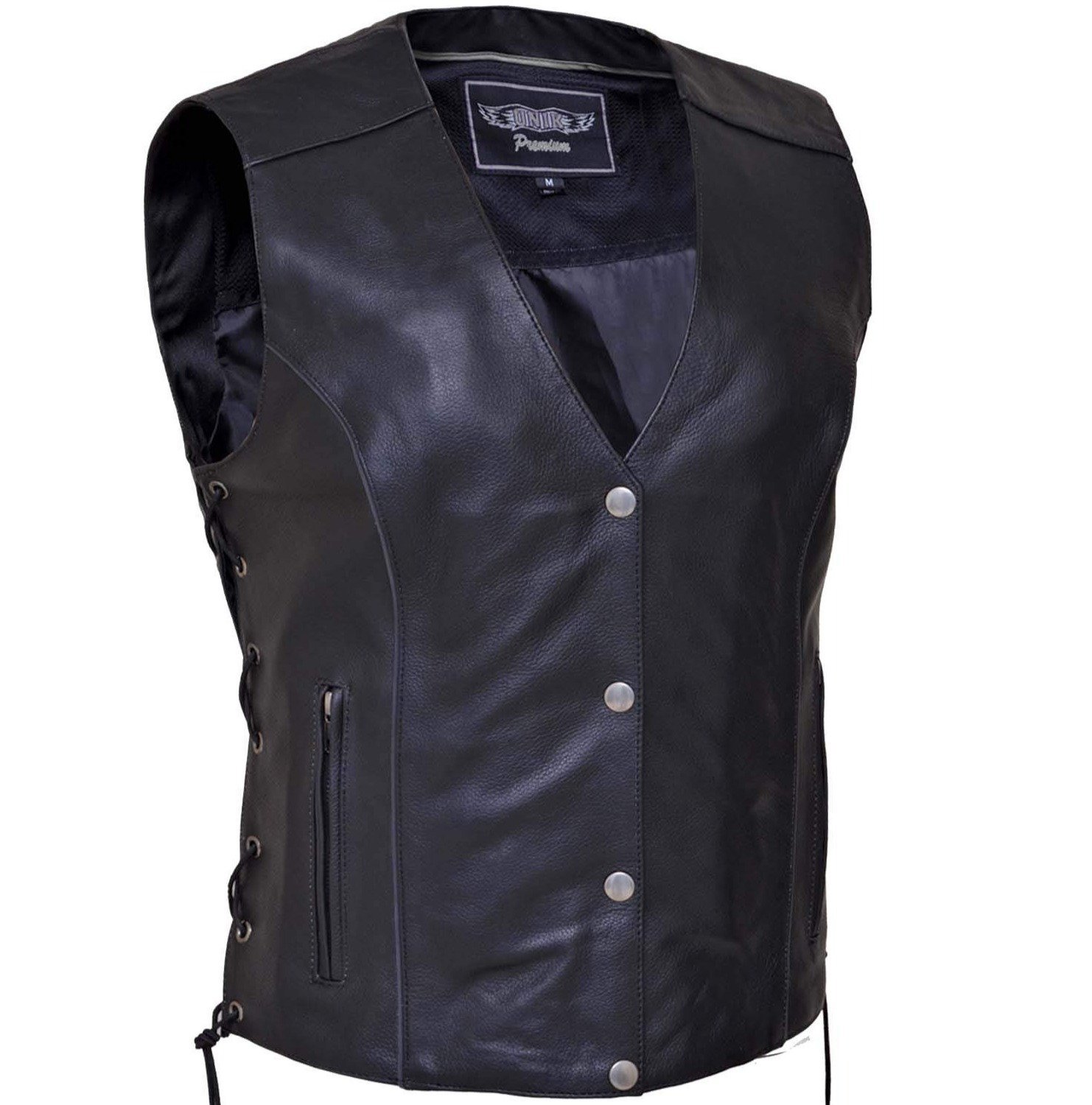 Leather Motorcycle Vest - Women's - Reflective Wings Design - 6879-RF-UN