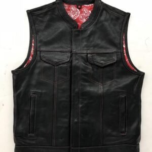 Leather Motorcycle Vest - Men's - Up To 8XL - Red Paisley Liner - 6665-01-UN