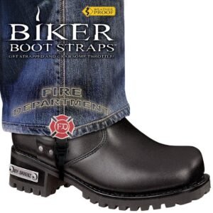 Dealer Leather Pair of Biker Boot Straps - 6 Inch - Fire Department - Motorcycle - BBS-FD6-DS