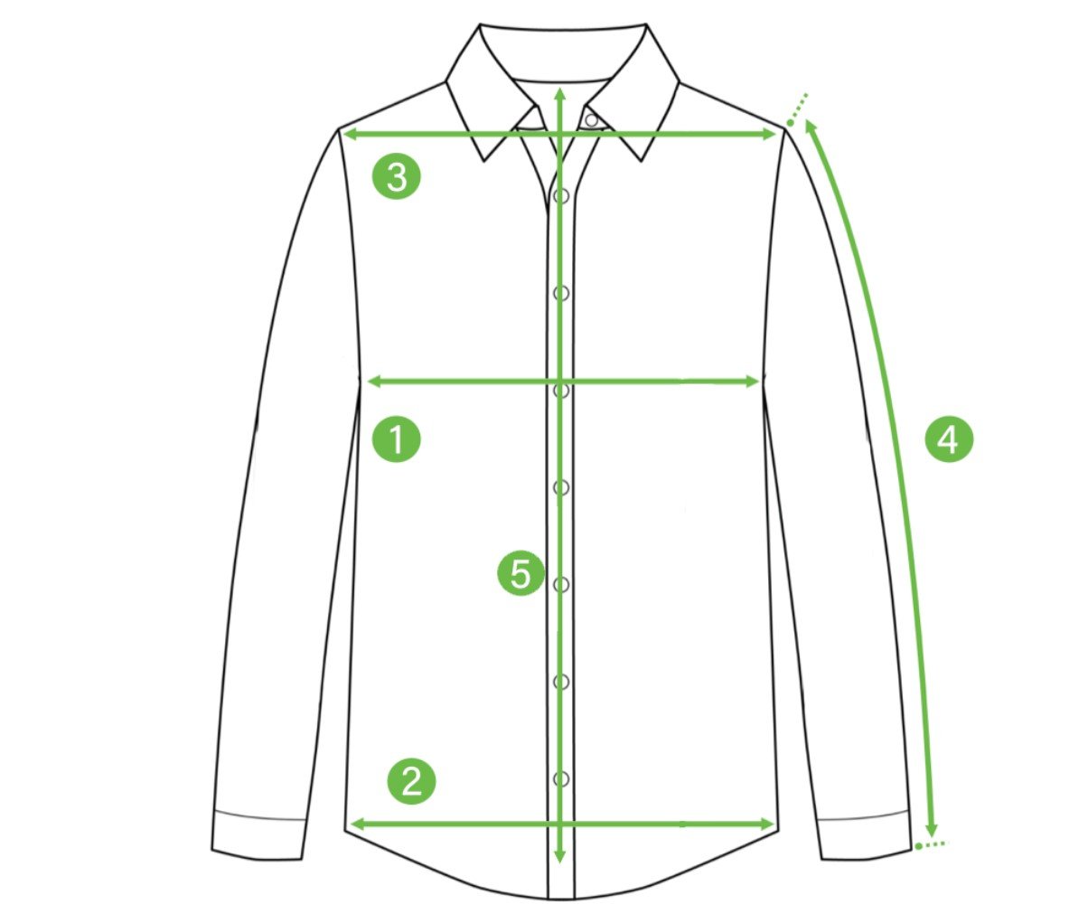 Size chart for men's twill motorcycle shirt.