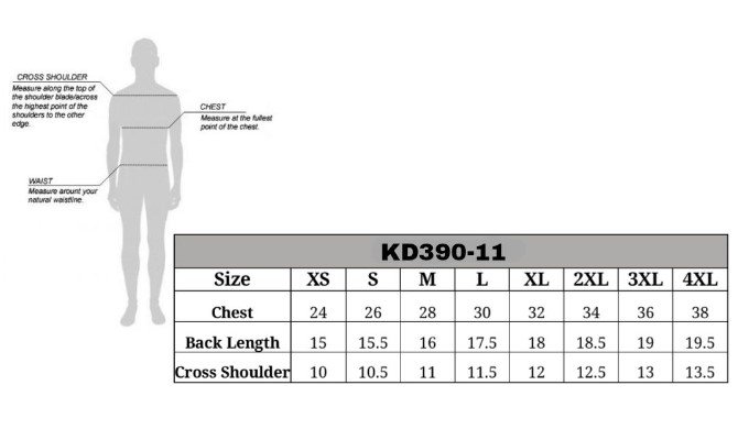 Size chart for kid's plain side leather biker vest.
