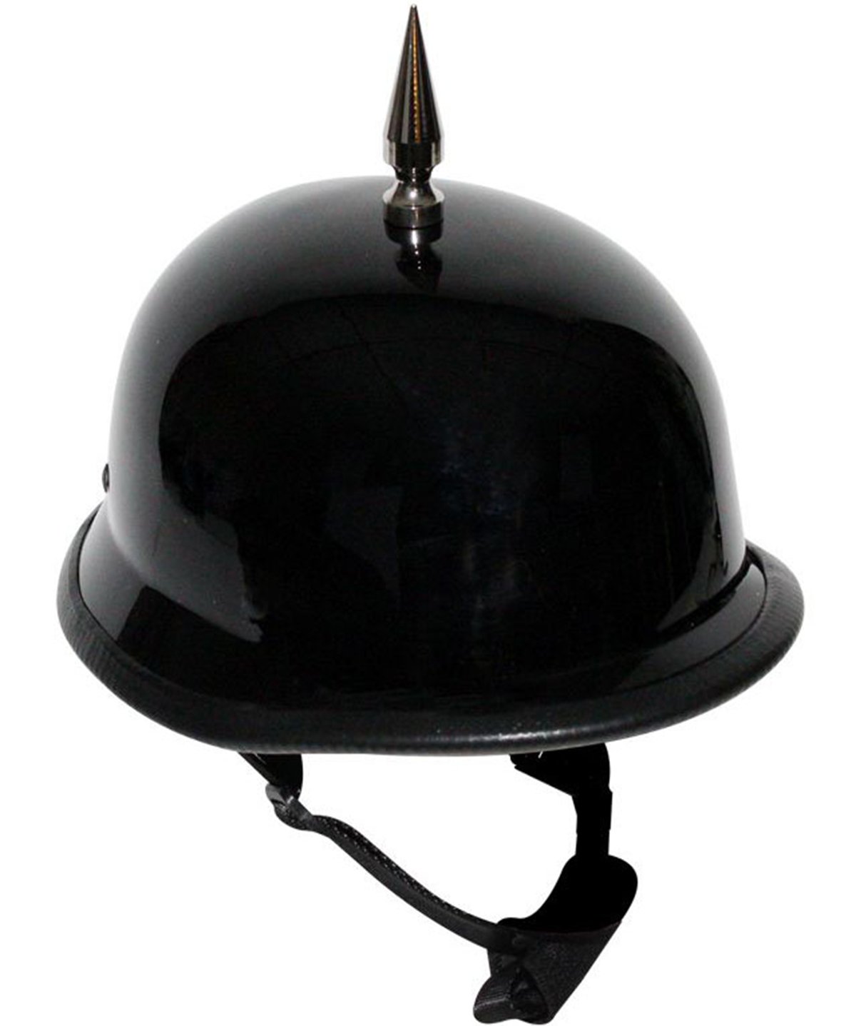 Gloss black novelty motorcycle helmet with spike.