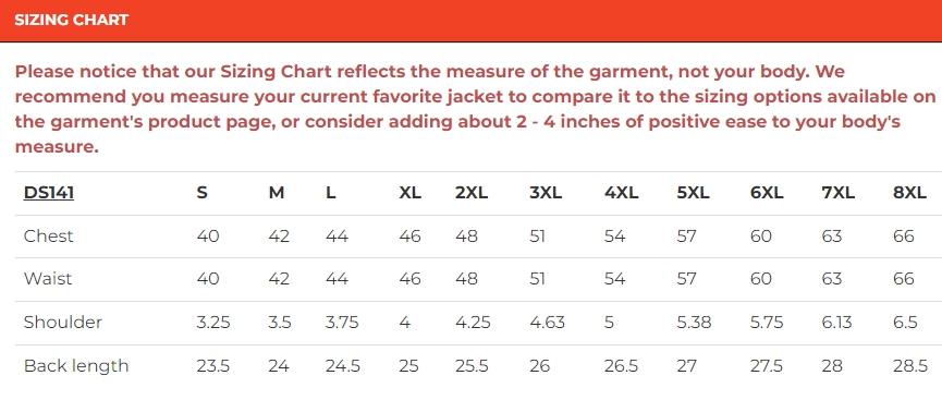 Size chart Leather Motorcycle Vest - Men's - Gun Pockets - Buffalo Nickel Snaps - Up To 8XL - DS141-DS